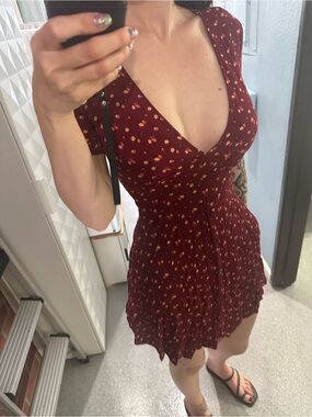 Forever 21 Burgundy Mini Dress with Small Floral Print